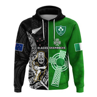 Custom New Zealand and Ireland Rugby Hoodie All Black Maori Mix Shamrocks LT14 Pullover Hoodie Black - Polynesian Pride