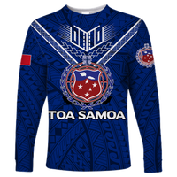 Toa Samoa Rugby Long Sleeve Shirt - Samoan Warrior Pride - LT12 Unisex Blue - Polynesian Pride
