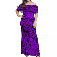 Purple Hawaii Family Matching Off Shoulder Maxi Dress And Hawaiian Shirt Tribal Art LT14 - Polynesian Pride