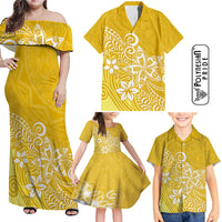 Hawaii Family Matching Outfits Polynesia Off Shoulder Maxi Dress And Shirt Family Set Clothes Plumeria Yellow Curves LT7 - Polynesian Pride