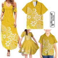 Hawaii Family Matching Outfits Polynesia Summer Maxi Dress And Shirt Family Set Clothes Plumeria Yellow Curves LT7 - Polynesian Pride