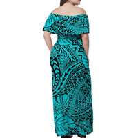 Turquoise Hawaii Family Matching Off Shoulder Maxi Dress And Hawaiian Shirt Tribal Art LT14 - Polynesian Pride