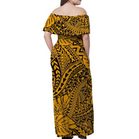 Gold Hawaii Family Matching Off Shoulder Maxi Dress And Hawaiian Shirt Tribal Art LT14 - Polynesian Pride