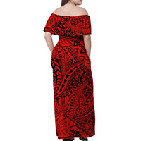 Red Hawaii Family Matching Off Shoulder Maxi Dress And Hawaiian Shirt Tribal Art LT14 - Polynesian Pride