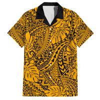 Gold Hawaii Family Matching Off Shoulder Maxi Dress And Hawaiian Shirt Tribal Art LT14 - Polynesian Pride