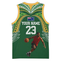 Custom Photo Cook Islands Basketball Jersey Tatau Tribal Motifs Green Color