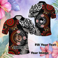 Custom Photo Australia and New Zealand Together Polo Shirt Aboriginal and Maori Art Tattoo