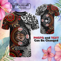 Custom Photo Australia and New Zealand Together T Shirt Aboriginal and Maori Art Tattoo CTM03 Multicolor - Polynesian Pride