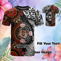 Custom Photo Australia and New Zealand Together T Shirt Aboriginal and Maori Art Tattoo CTM03 - Polynesian Pride