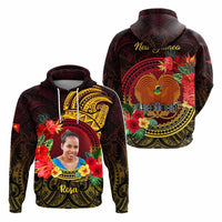 Custom Photo Papua New Guinea Hoodie Coat Of Arms Tropical Flowers Polynesian Pattern CTM05 - Polynesian Pride