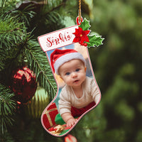 Custom Photo Christmas Sock Ceramic Ornament CTM05 - Polynesian Pride