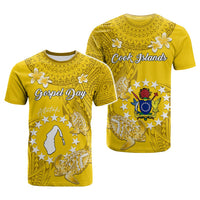 Custom Cook Islands Gospel Day T Shirt Islands Map Plumeria Polynesian Pattern