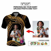 Custom Photo Pacific Tribal Tattoo Polo Shirt with Flowers Bouquet CTM09 - Polynesian Pride