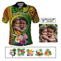 Custom Photo Polynesian Tribal Polo Shirt with Tropical Flower CTM09 Multicolor - Polynesian Pride