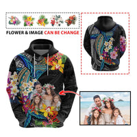 Custom Photo Polynesian Shark Tattoo Hoodie Beauty Pacific Flowers CTM09 - Polynesian Pride