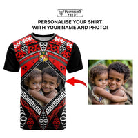 Custom Photo Tonga T Shirt Polynesian Pattern Mixed Ngatu Kupesi CTM09 - Polynesian Pride
