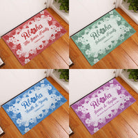 Custom Aloha Welcome Rubber Doormat with Family Name Hawaiian Tribal Tapa Pattern