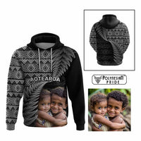 Custom Upload Image Aotearoa Silver Fern Hoodie Black Taniko Motif CTM09 Multicolor - Polynesian Pride
