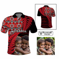 Custom Upload Image Aotearoa Silver Fern Polo Shirt Red Taniko Motif