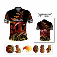 Custom New Zealand Polo Shirt Aotearoa Symbols with Maori Fern Reggae Arty Color CTM09 - Polynesian Pride