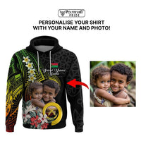 Custom Photo Vanuatu Provinces Hoodie Vanuatuan Pig Tusk and Pacific Beauty Flower CTM09 - Polynesian Pride