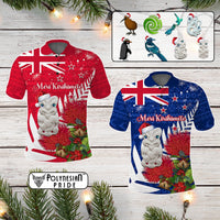 Custom New Zealand Christmas In July Polo Shirt Meri Kirihimete Aotearoa Pohutukawa Flowers CTM14 Multicolor - Polynesian Pride