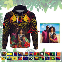 Custom Photo Papua New Guinea Provinces Hoodie Flag With Polynesian Tropical Flowers CTM14 Pullover Hoodie Black - Polynesian Pride