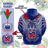 Custom Samoa Rugby Hoodie Custom Text And Number With Toa Samoa, Manu Samoa And Manu Samoa 7s Logo - Polynesian Pride
