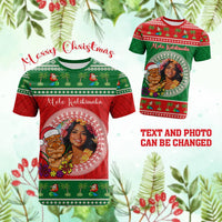 Custom Photo Aloha Hawaii Christmas T Shirt Tiki Santa Mele Kalikimaka