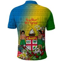 Custom Photo Malampa Fiji Day Polo Shirt Together We Grow Coat Of Arms Tropical Flowers CTM14 - Polynesian Pride