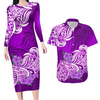 Polynesian Matching Outfit For Couples Floral Tribal Purple Style Bodycon Dress And Hawaii Shirt LT9 7XL - Polynesian Pride