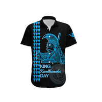 Hawaii Couples Matching Outfits Combo Long Sleeve Dress Kamehameha Day - Blue LT6 - Polynesian Pride
