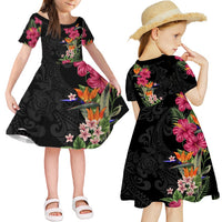 Hawaii Flowers Tribal Pattern Family Matching Short Sleeve Bodycon Dress and Hawaiian Shirt - LT9 - Polynesian Pride