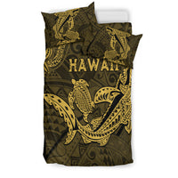 Hawaii Shark and Turtle Bedding Set With Gold Kakau LT9 - Polynesian Pride