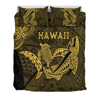 Hawaii Shark and Turtle Bedding Set With Gold Kakau LT9 - Polynesian Pride