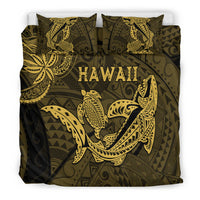 Hawaii Shark and Turtle Bedding Set With Gold Kakau LT9 - Polynesian Pride