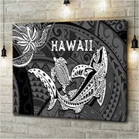 Hawaii Shark and Turtle 5 Pieces Canvas Wall Art With Black Kakau LT9 No Frame Black - Polynesian Pride