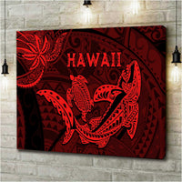 Hawaii Shark and Turtle 5 Pieces Canvas Wall Art With Red Kakau LT9 - Polynesian Pride