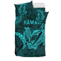 Hawaii Shark and Turtle Bedding Set With Turquoise Kakau LT9 - Polynesian Pride