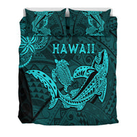 Hawaii Shark and Turtle Bedding Set With Turquoise Kakau LT9 - Polynesian Pride