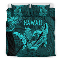 Hawaii Shark and Turtle Bedding Set With Turquoise Kakau LT9 - Polynesian Pride