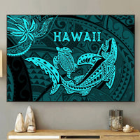 Hawaii Shark and Turtle 5 Pieces Canvas Wall Art With Turquoise Kakau LT9 No Frame Turquoise - Polynesian Pride