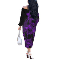 Polynesian Pride Plumeria Flowers Off Shoulder Long Sleeve Dress Polynesian Tribal Purple Vibe LT9 - Polynesian Pride
