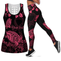 Personalised Polynesian Turtle Ribbon Hollow Tank Top Think Pink Breast Cancer With Pacific Hibiscus LT9 Female Pink - Polynesian Pride