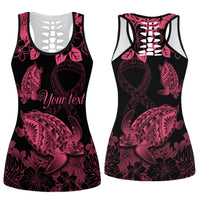 Personalised Polynesian Turtle Ribbon Hollow Tank Top Think Pink Breast Cancer With Pacific Hibiscus LT9 - Polynesian Pride
