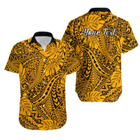 Personalised Hawaii Matching Couple Outfits For Vacation Puletasi Dress and Hawaiian Shirt Gold Polynesian Tribal Art LT14 - Polynesian Pride