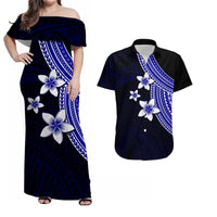 Polynesian Matching Dress and Hawaiian Shirt with Plumeria Flower Blue LT6 Blue - Polynesian Pride
