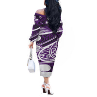Polynesian Tribal Off Shoulder Long Sleeves Dress Purple LT6 - Polynesian Pride