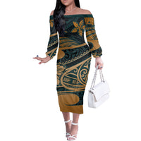 Polynesian Tribal Couples Matching Outfits Combo Long Sleeve Dress And Hawaiian Shirt LT6 - Polynesian Pride