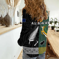 South Africa Protea and New Zealand Fern Women Casual Shirt - Rugby Go Springboks vs All Black LT13 - Polynesian Pride